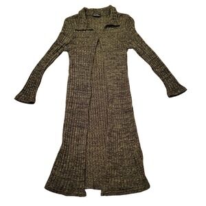 Great Escape L Duster Cardigan‎ Gold Metallic Rib Knit Y2K Cyber Punk Mall Goth